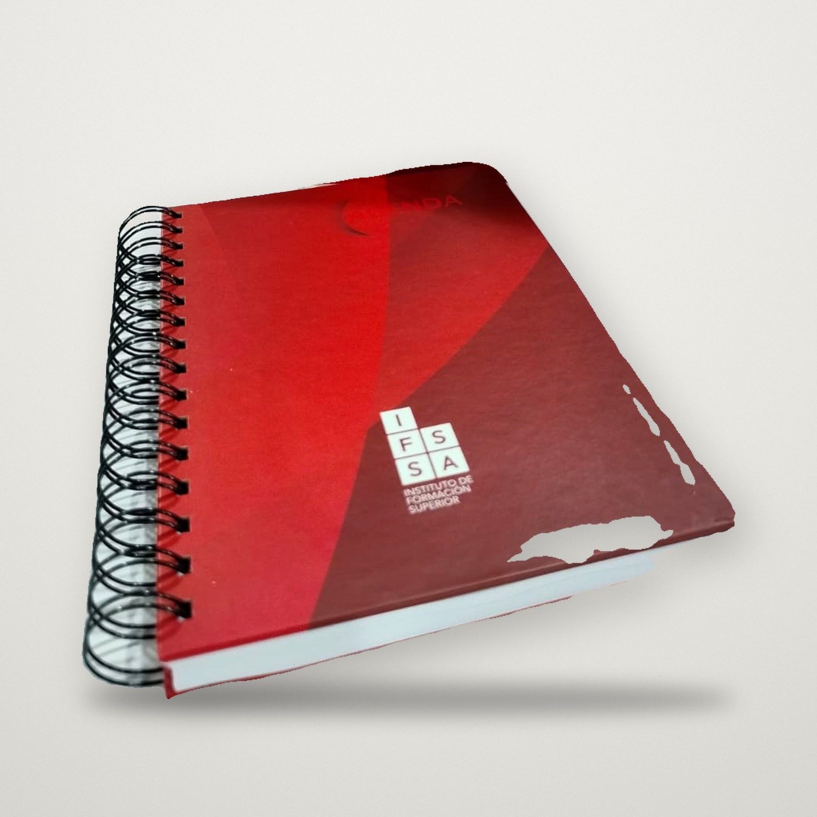 Cuaderno de tapa dura rojo con anillado wire-o negro